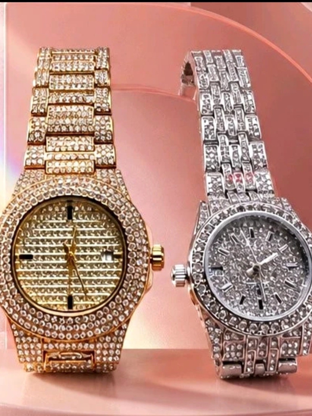 Crystal Pavé Women's Bracelet Watch — Gold and Silver